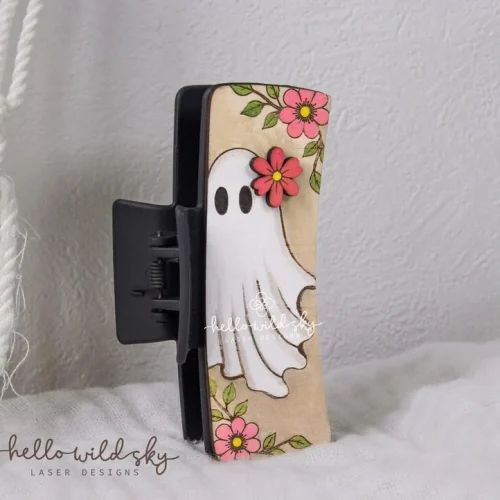 Floral Ghost Hair Clip laser cut design, view 10