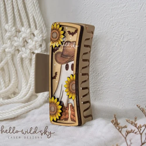 Halloween Cowboy Ghost Hair Clip laser cut design, view 5