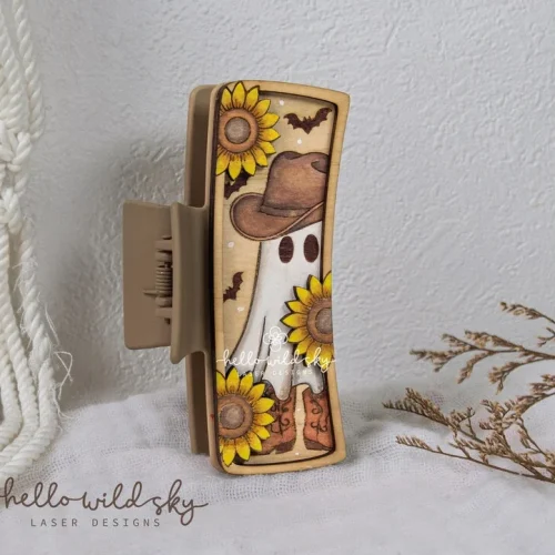 Halloween Cowboy Ghost Hair Clip laser cut design, view 7