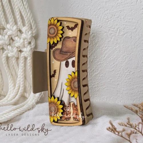 Halloween Cowboy Ghost Hair Clip laser cut design, view 8