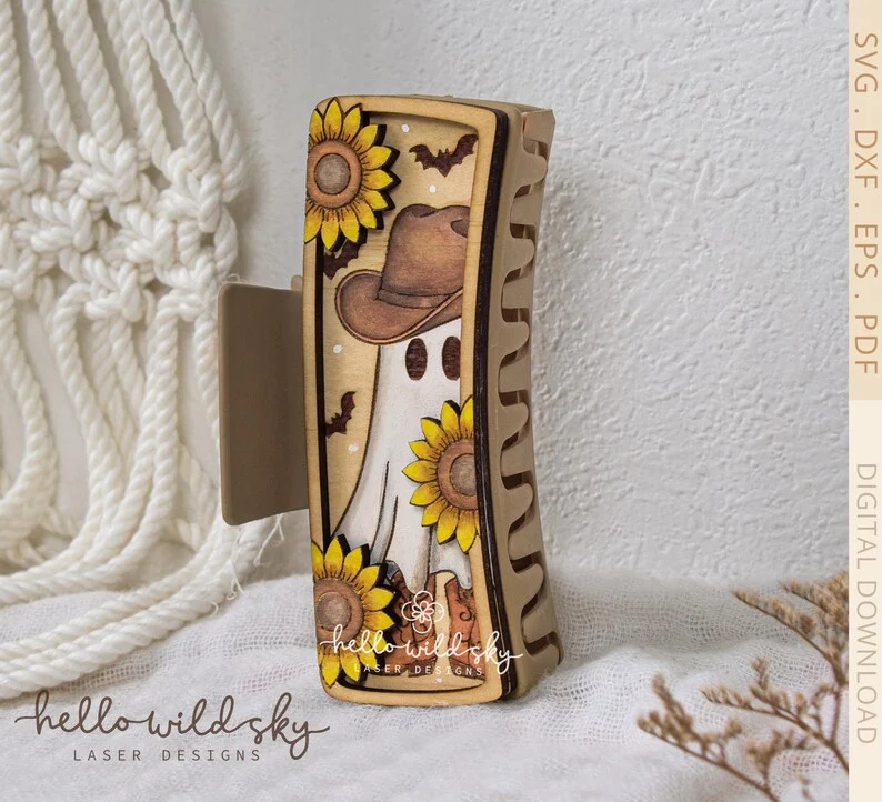 Halloween Cowboy Ghost Hair Clip laser cut design, view 8