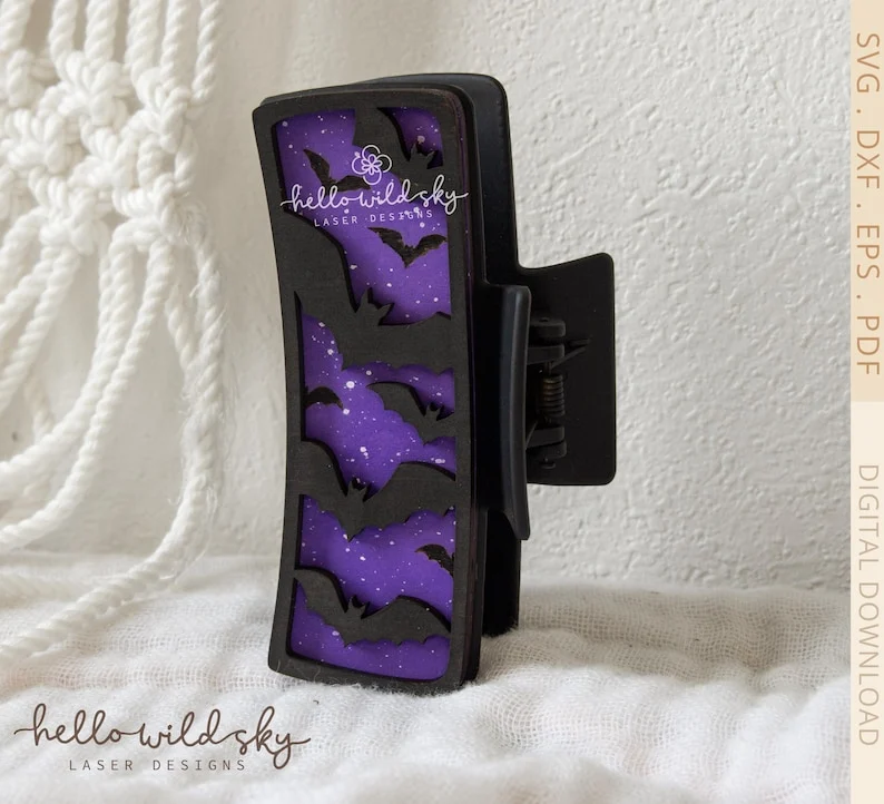 Halloween Bat Hair Clip laser cut design, view 3