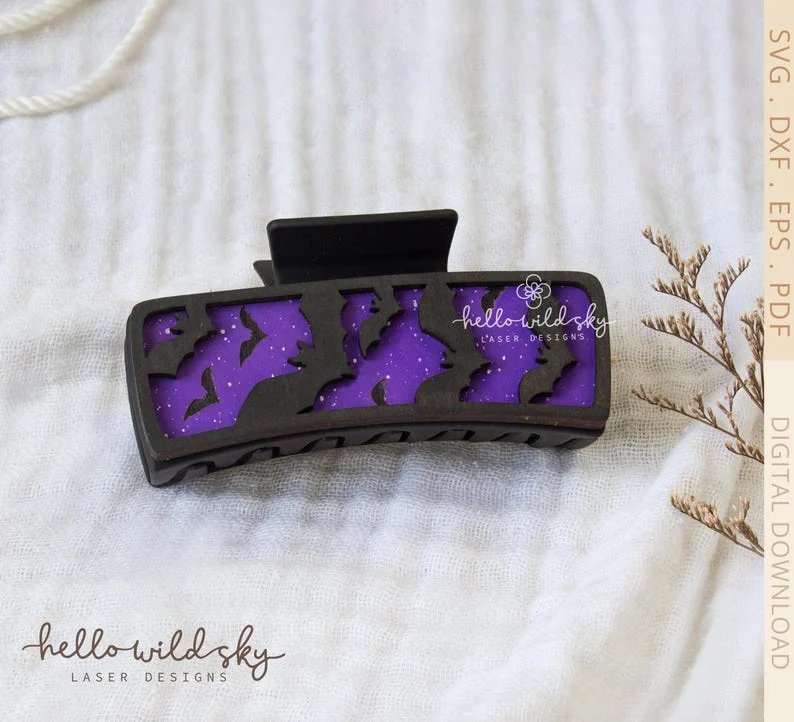 Halloween Bat Hair Clip laser cut design, view 2