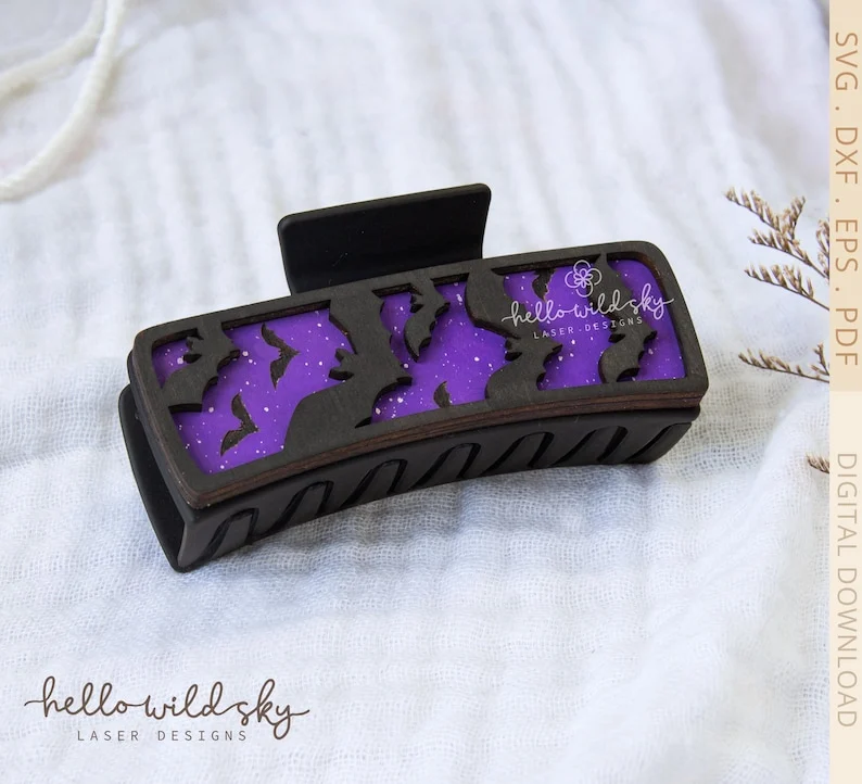 Halloween Bat Hair Clip laser cut design, view 6