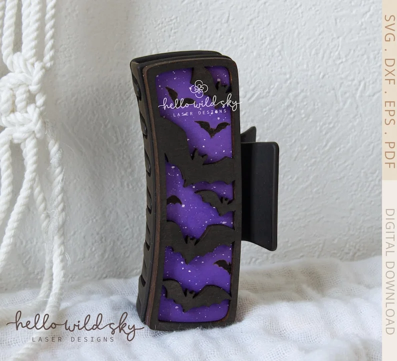 Halloween Bat Hair Clip laser cut design, view 9