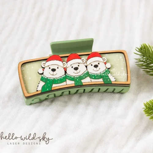 Christmas Polar Bear Hair Clip, Cute Winter Bear Claw Clip 4.1", Santa Bear Hair Accessory, (digital Download)