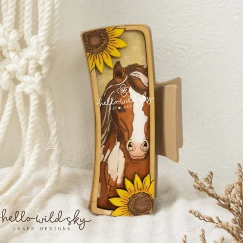 Horse Hair Claw Clip SVG, Sunflower Horse Claw Clip4.1", Western Cowgirl Hair Clip Design, Horse Lover Laser Cut File, (digital Download)