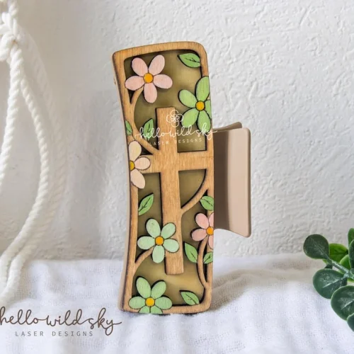 Floral Cross Hair Clip laser cut design, view 3