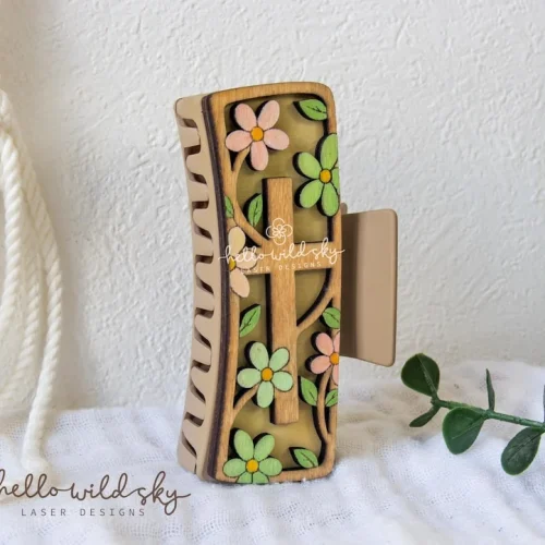 Floral Cross Hair Clip laser cut design, view 4