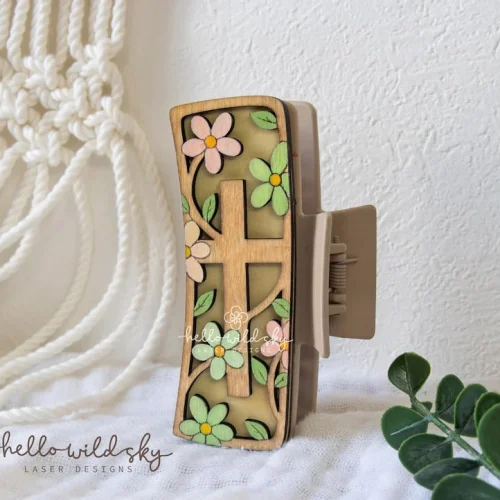 Floral Cross Hair Clip laser cut design, view 6