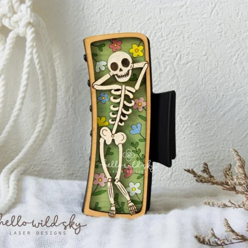 Cute Skeleton Flower Garden Hair Clip SVG, Floral Skeleton Halloween Claw Clip 4.1", Spooky Skeleton Hair Clip, (digital Download)