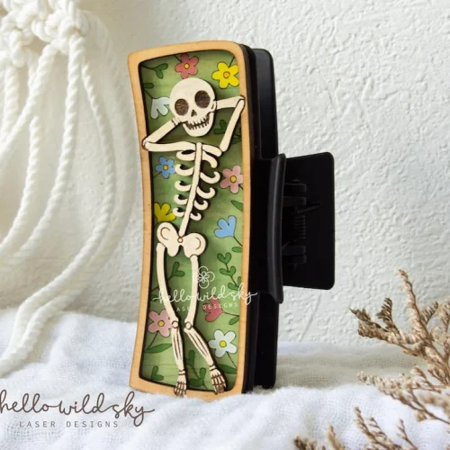 Cute Skeleton Flower Garden Hair Clip laser cut design, view 4