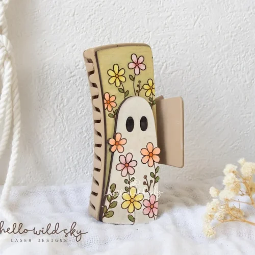 Cute Floral Ghost Hair Clip laser cut design, view 4
