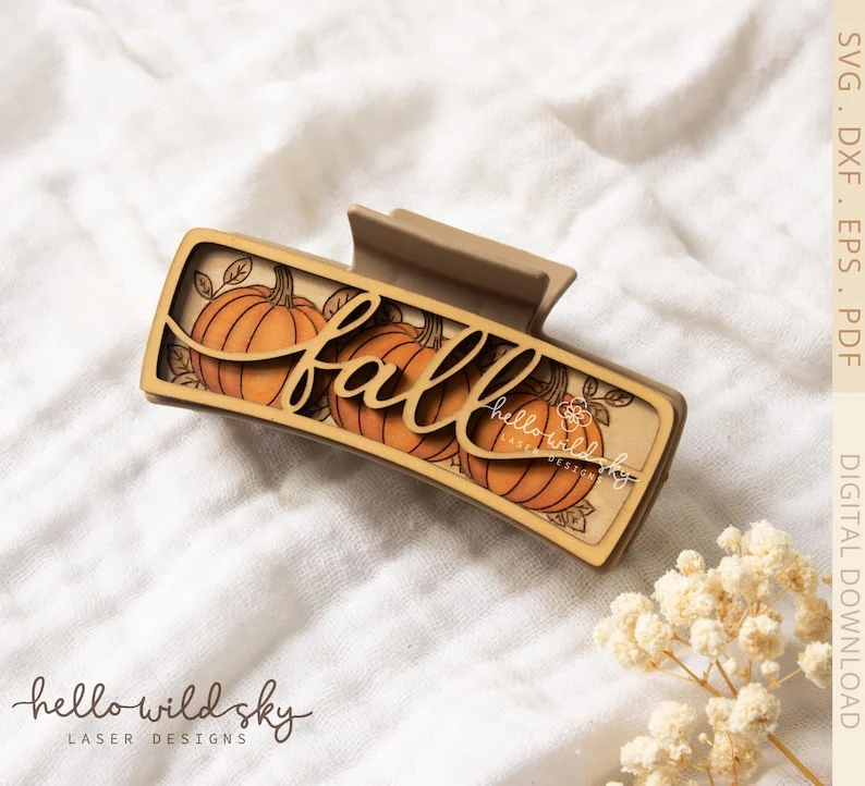 Fall Hair Clip laser cut design, view 4