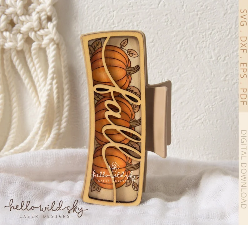 Fall Hair Clip laser cut design, view 6
