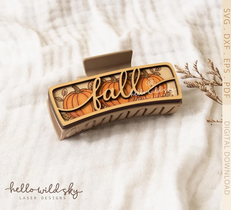 Fall Hair Clip laser cut design, view 7