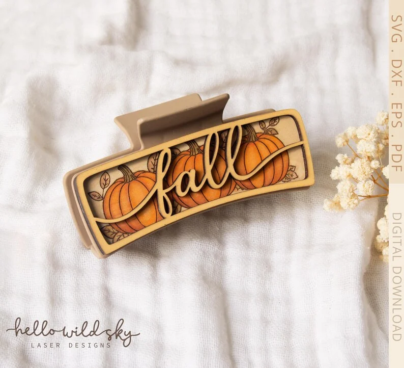Fall Hair Clip laser cut design, view 9