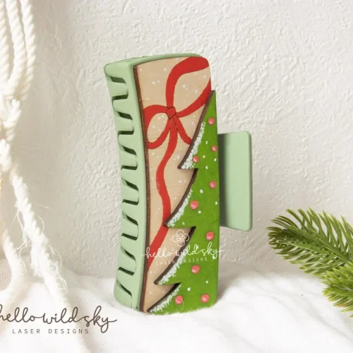 With Red Christmas Tree Hair Clip laser cut design, view 4