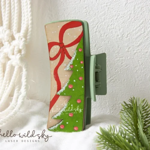 With Red Christmas Tree Hair Clip laser cut design, view 8