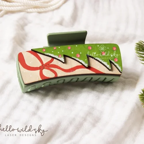 With Red Christmas Tree Hair Clip laser cut design, view 10