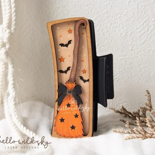 Witch Broom Hair Clip laser cut design, view 3