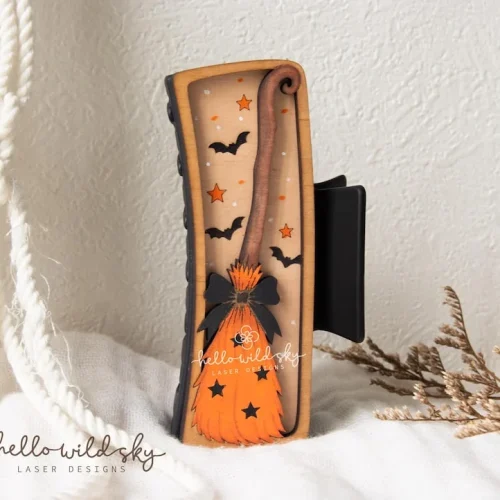 Witch Broom Hair Clip laser cut design, view 4