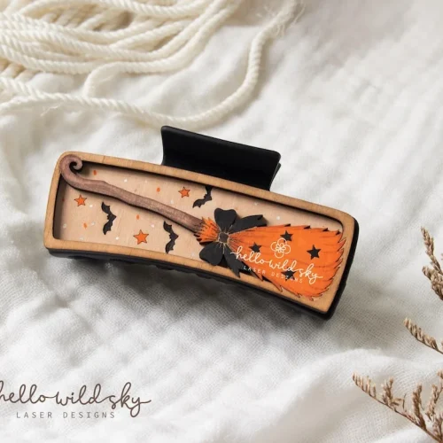 Witch Broom Hair Clip laser cut design, view 5