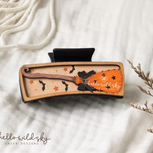Witch Broom Hair Clip laser cut design, view 6