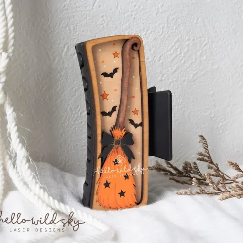 Witch Broom Hair Clip laser cut design, view 9