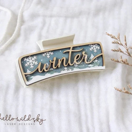 Winter Snowflake Hair Clip laser cut design, view 3