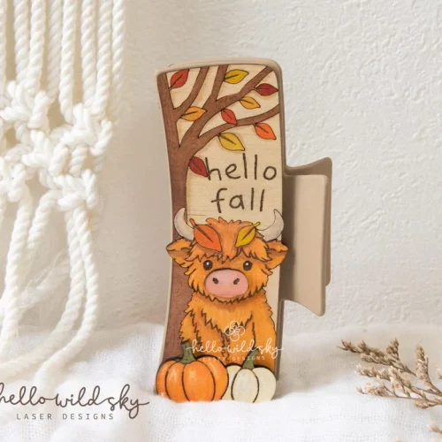 Highland Cow Hair Clip, Autumn Fall Hair Claw 4.1", Cute Highland Cow Hair Clip, Pumpkin Hair Accessory, (digital Download)
