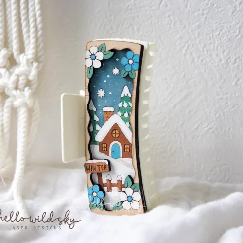 Winter Hair Clip SVG File, Winter Wonderland House Claw Clip 4.1", Snowy Christmas Cottage Hair Accessory (digital Download)