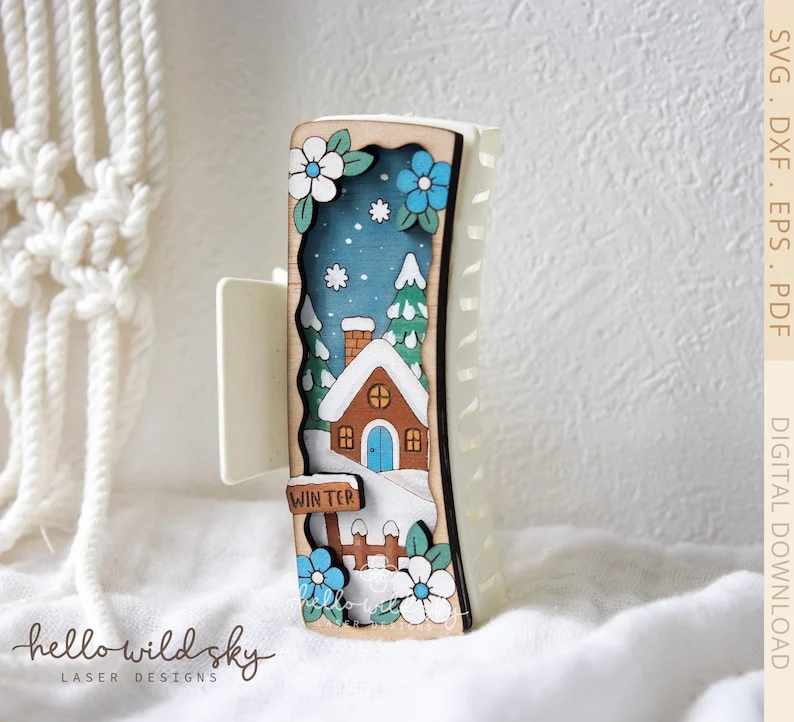 Winter Hair Clip laser cut file
