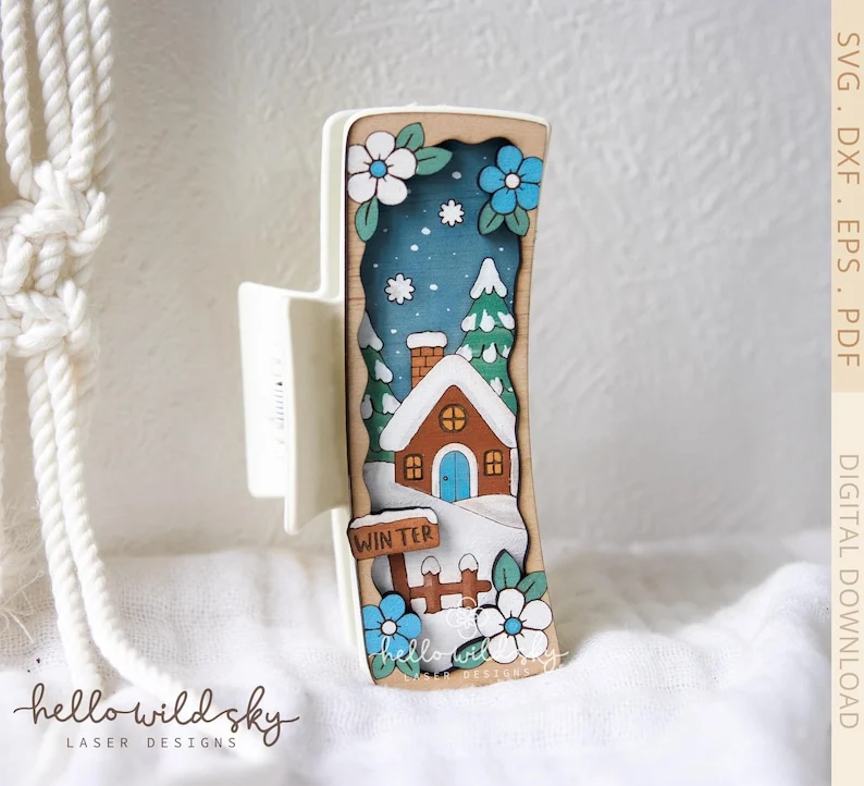 Winter Hair Clip laser cut design, view 4