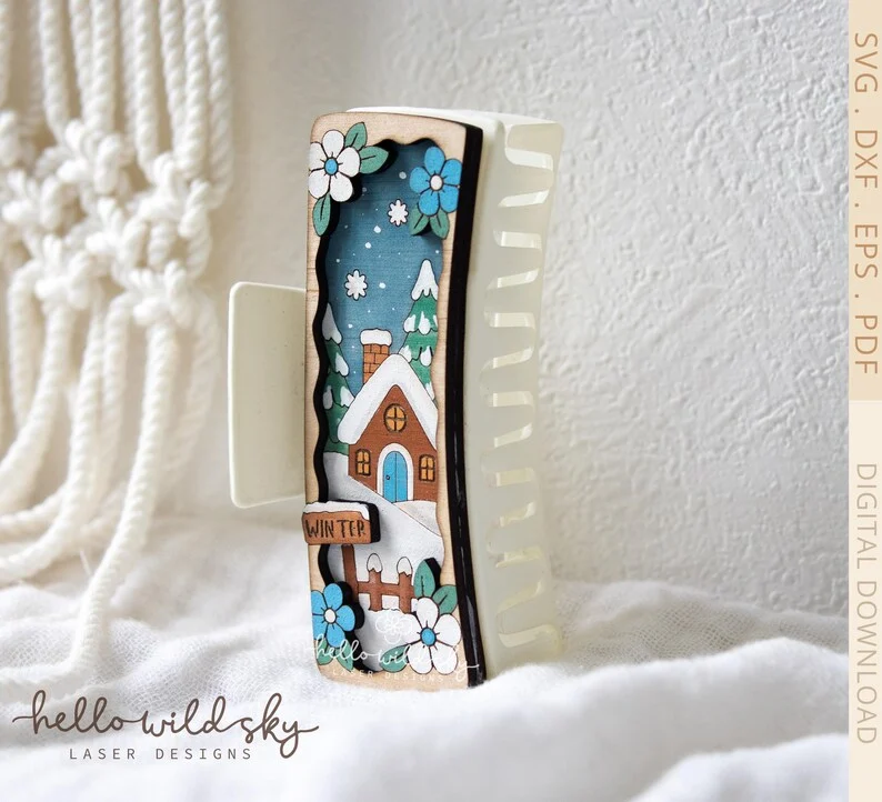 Winter Hair Clip laser cut design, view 6