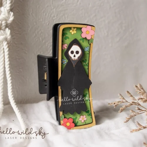 Gothic Reaper Hair Clip laser cut design, view 3