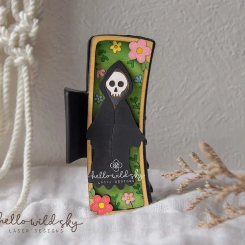 Gothic Reaper Hair Clip laser cut design, view 4