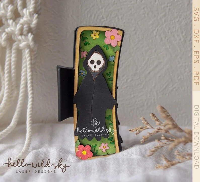 Gothic Reaper Hair Clip laser cut design, view 4