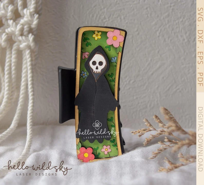 Gothic Reaper Hair Clip laser cut design, view 2