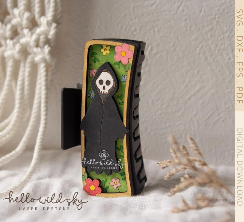 Gothic Reaper Hair Clip laser cut design, view 5
