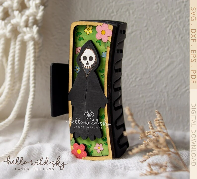 Gothic Reaper Hair Clip laser cut design, view 8