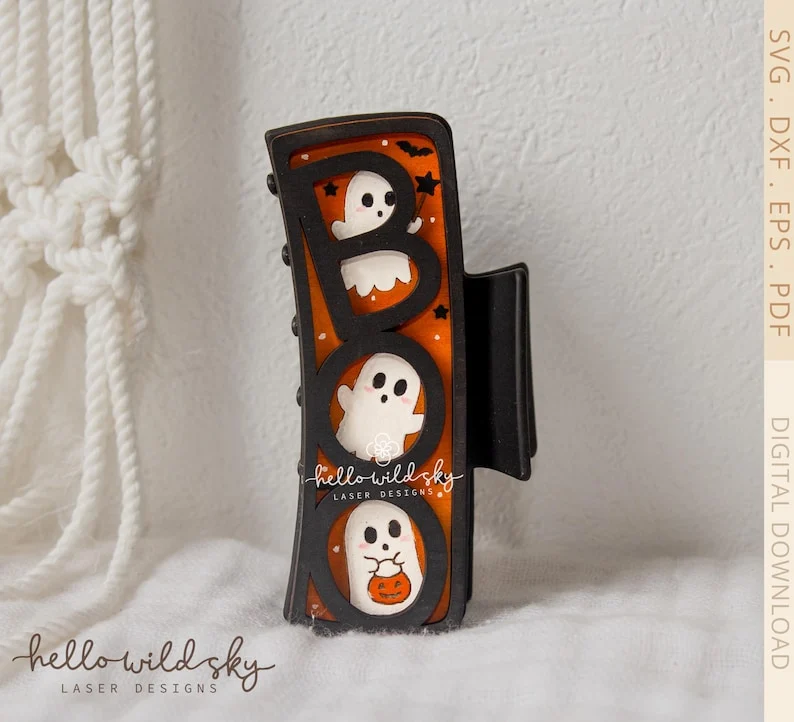 Boo Ghost Hair Clip laser cut design, view 3