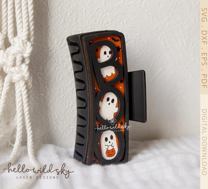 Boo Ghost Hair Clip laser cut design, view 2