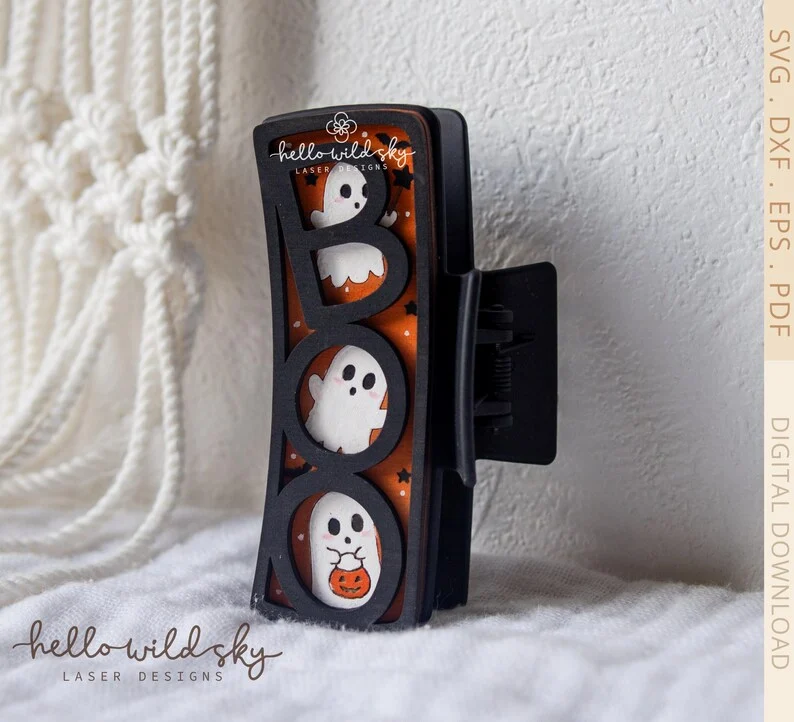 Boo Ghost Hair Clip laser cut design, view 6