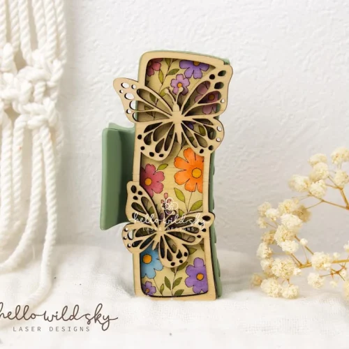 Butterfly With Flowers Laser Hair Clip File, Butterfly Claw Clip 4.1", Butterfly Laser Hair Clip Design (digital Download)