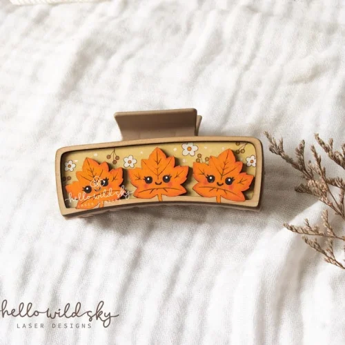 Autumn Leaf Hair Clip SVG, Cute Fall Leaf Claw Clip 4.1", Hello Fall Laser Design File, Pumpkin Leaf Claw Clip (digital Download)