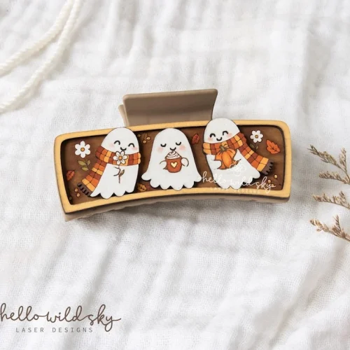 Halloween Cute Ghost Hair Clip laser cut design, view 3