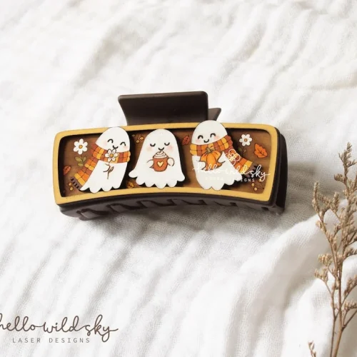 Halloween Cute Ghost Hair Clip laser cut design, view 7