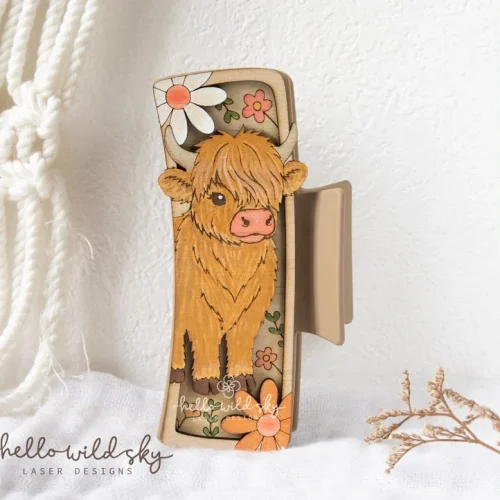 Highland Cow Hair Clip, Highland Claw Clip 4.1", Cow Lover Gift, Farm Animal Hair Accessory, Wooden Hair Clip, (digital Download)