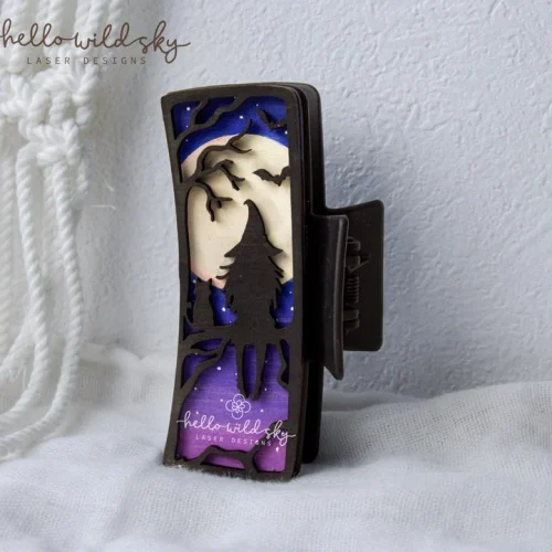 Witchy Hair Clip SVG, Halloween Claw Clip 4.1", Wooden Hair Clip, Moonlit Forest Barrette, Gothic Hair Accessory, (digital Download)